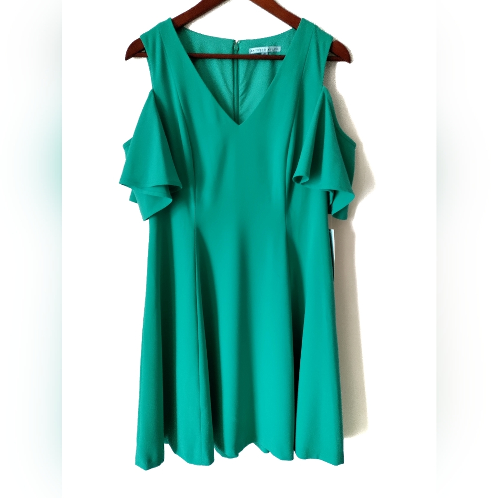 NWT Antonio Melani Teal Cold Shoulder Dress 10